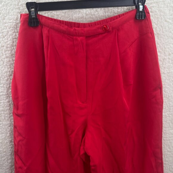 Diane Lemon Collection 100% Silk Red Dress Pants Size S - Picture 4 of 8